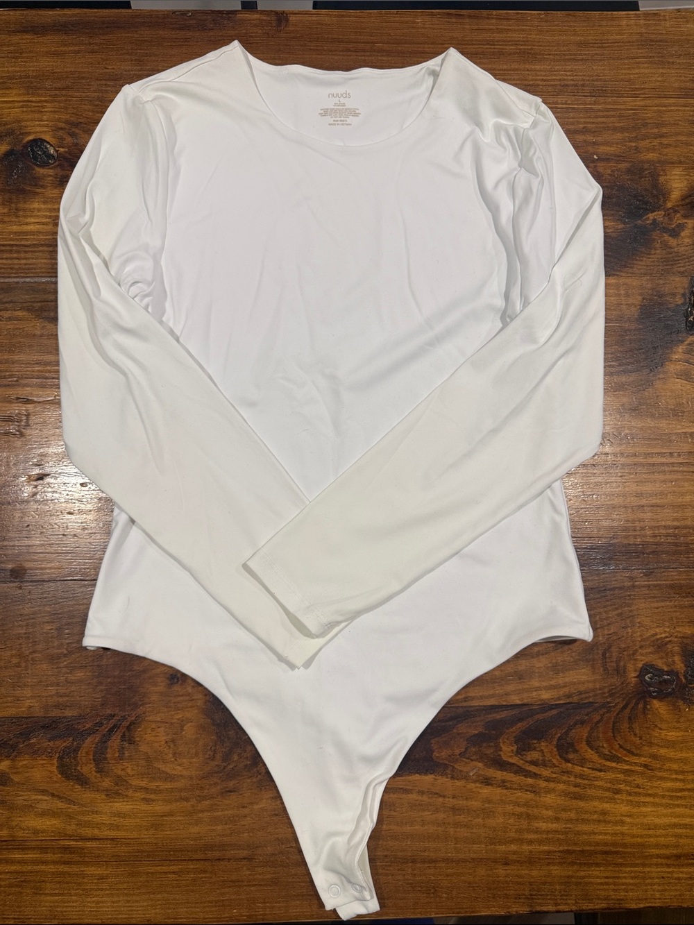 nuuds White Long-Sleeve Scoop Neck Bodysuit